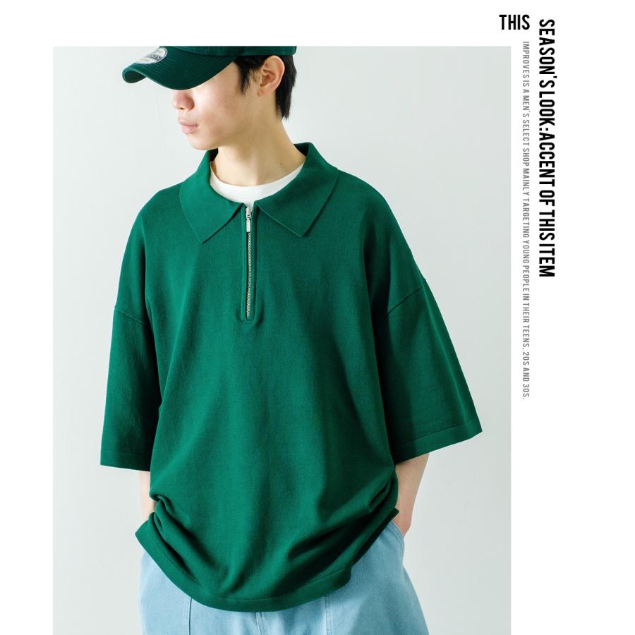 ポロシャツ メンズ NULL ヌル ニット ハーフジップ ZIP シャツ 半袖 無地 ビッグサイズ オーバーサイズ シンプル ベーシック 古着MIX ストリート スケーター | improves | 14