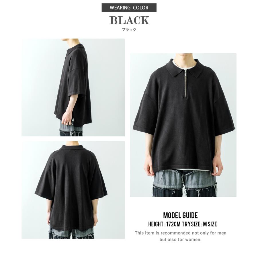 ポロシャツ メンズ NULL ヌル ニット ハーフジップ ZIP シャツ 半袖 無地 ビッグサイズ オーバーサイズ シンプル ベーシック 古着MIX ストリート スケーター | improves | 16