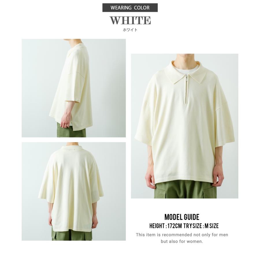 ポロシャツ メンズ NULL ヌル ニット ハーフジップ ZIP シャツ 半袖 無地 ビッグサイズ オーバーサイズ シンプル ベーシック 古着MIX ストリート スケーター | improves | 18