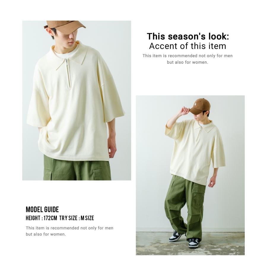 ポロシャツ メンズ NULL ヌル ニット ハーフジップ ZIP シャツ 半袖 無地 ビッグサイズ オーバーサイズ シンプル ベーシック 古着MIX ストリート スケーター | improves | 20