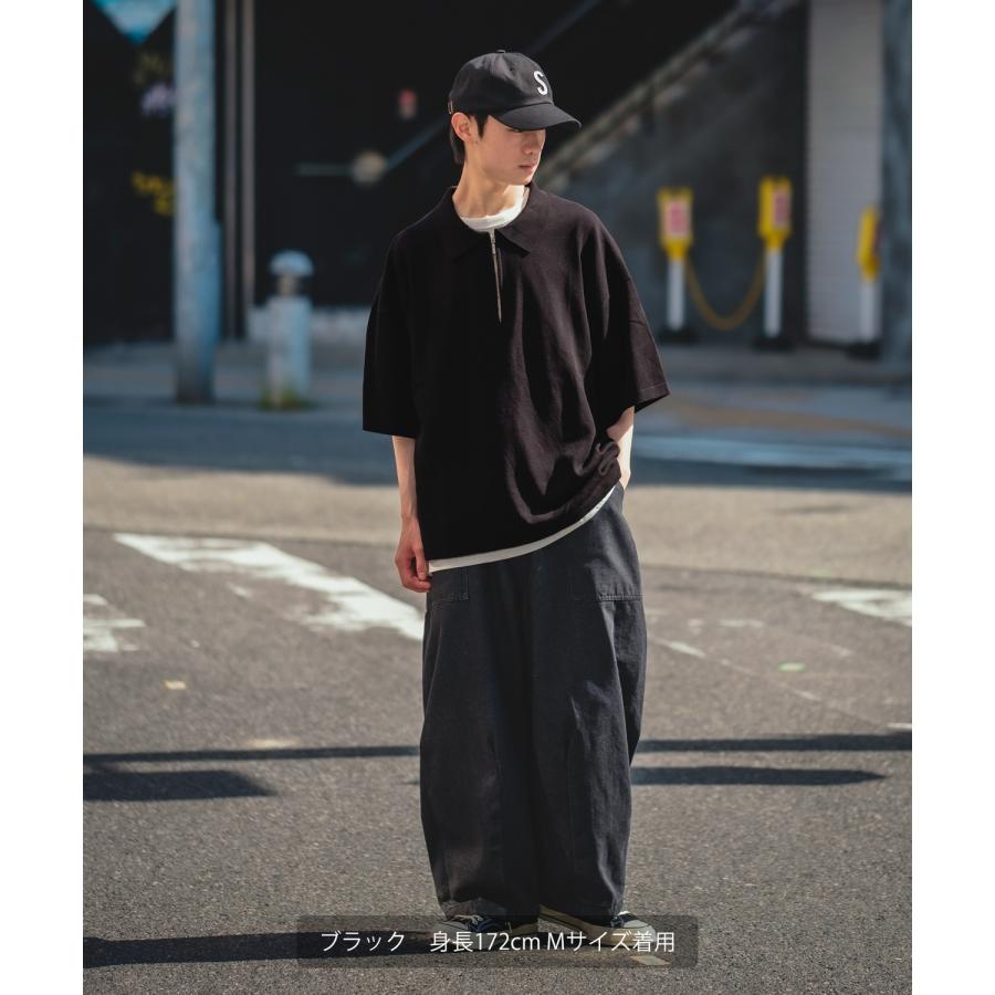 ポロシャツ メンズ NULL ヌル ニット ハーフジップ ZIP シャツ 半袖 無地 ビッグサイズ オーバーサイズ シンプル ベーシック 古着MIX ストリート スケーター | improves | 09
