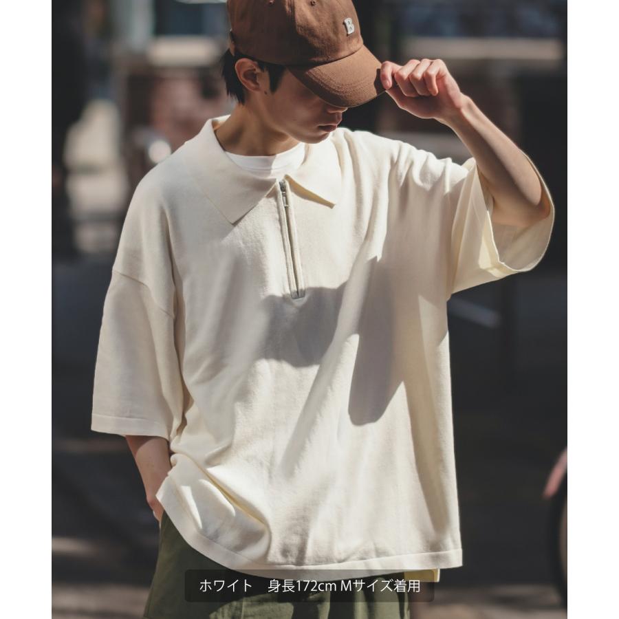 ポロシャツ メンズ NULL ヌル ニット ハーフジップ ZIP シャツ 半袖 無地 ビッグサイズ オーバーサイズ シンプル ベーシック 古着MIX ストリート スケーター | improves | 10