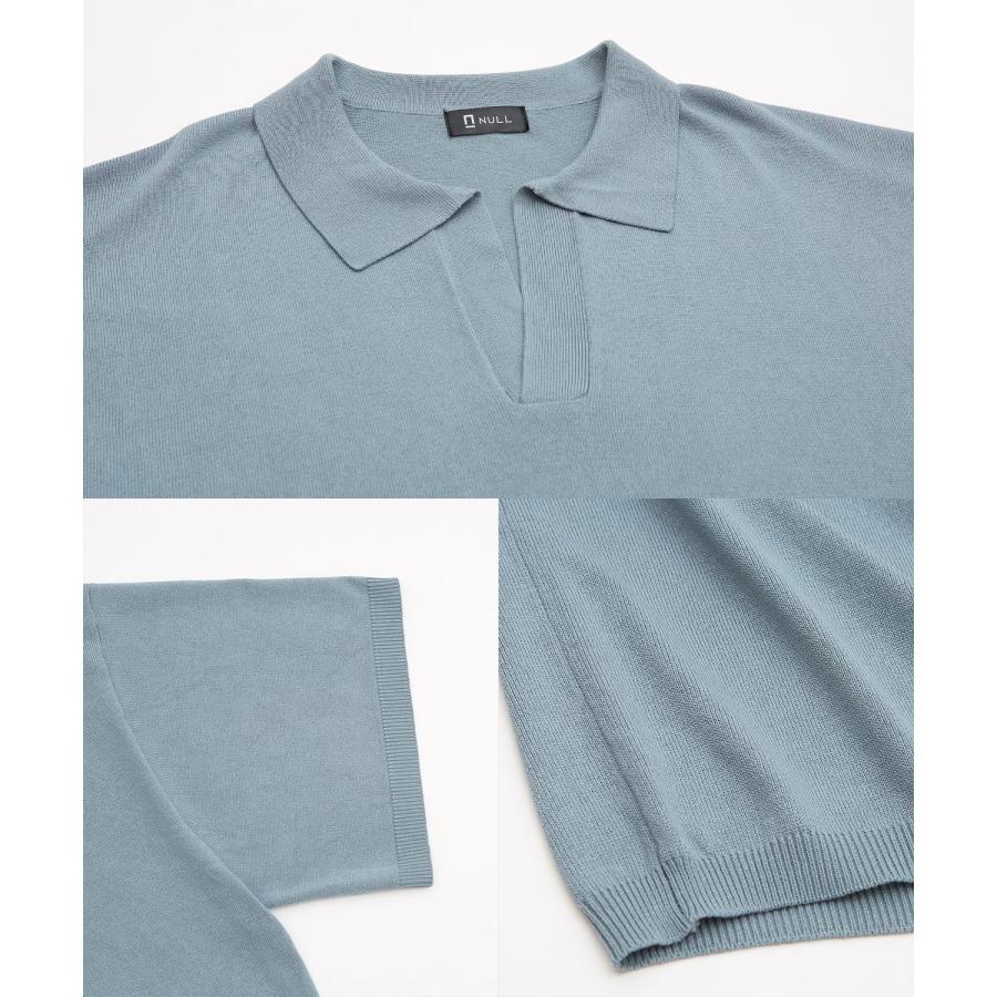 ポロシャツ メンズ NULL ヌル ニット スキッパー シャツ 半袖 無地 ビッグサイズ オーバーサイズ シンプル ベーシック 古着MIX アメカジ ストリート スケーター | improves | 23