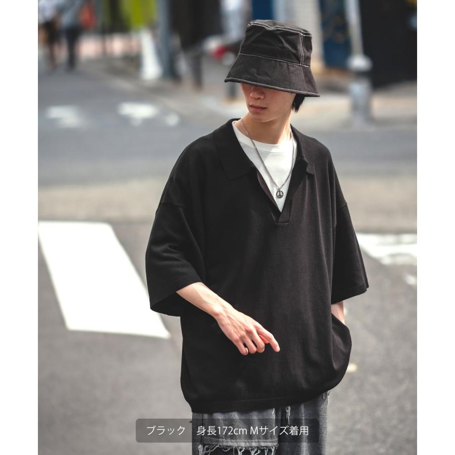 ポロシャツ メンズ NULL ヌル ニット スキッパー シャツ 半袖 無地 ビッグサイズ オーバーサイズ シンプル ベーシック 古着MIX アメカジ ストリート スケーター | improves | 05