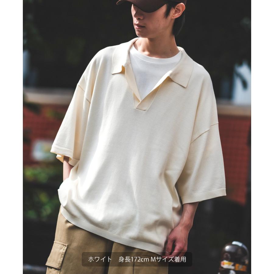 ポロシャツ メンズ NULL ヌル ニット スキッパー シャツ 半袖 無地 ビッグサイズ オーバーサイズ シンプル ベーシック 古着MIX アメカジ ストリート スケーター | improves | 07