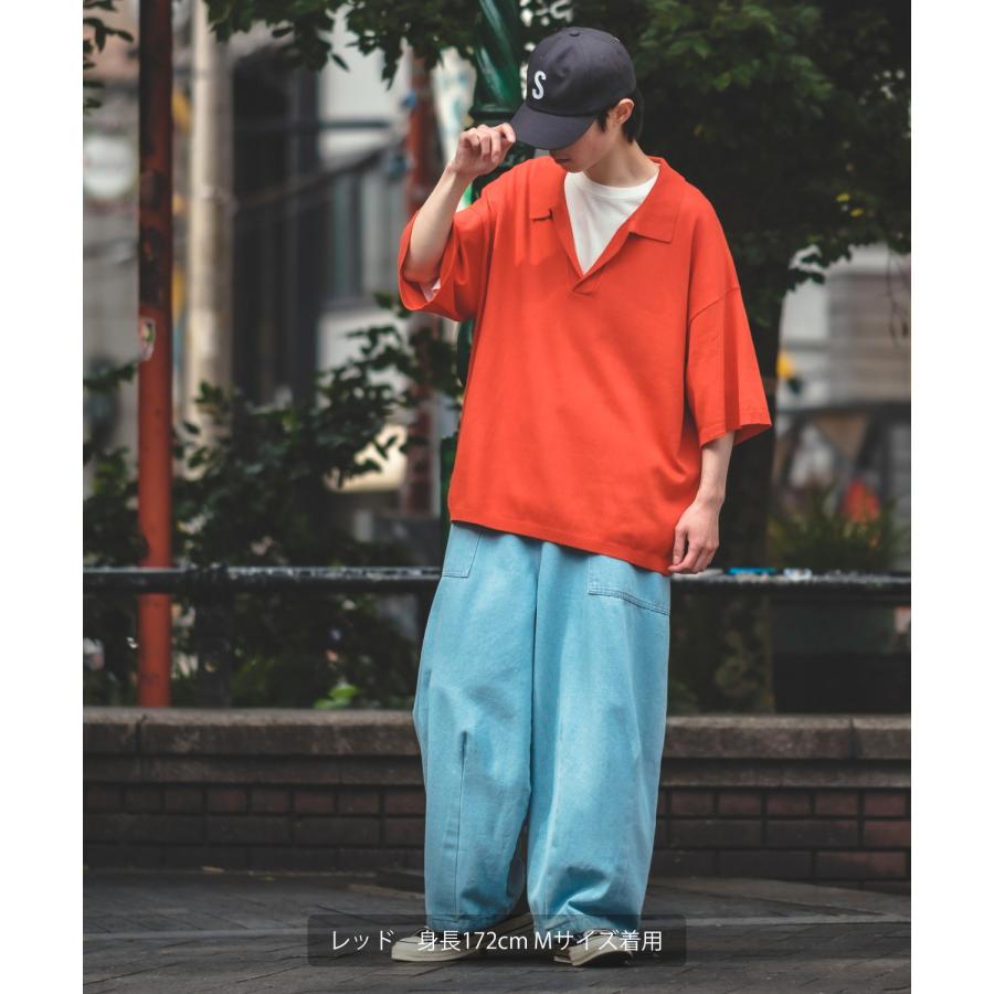 ポロシャツ メンズ NULL ヌル ニット スキッパー シャツ 半袖 無地 ビッグサイズ オーバーサイズ シンプル ベーシック 古着MIX アメカジ ストリート スケーター | improves | 13