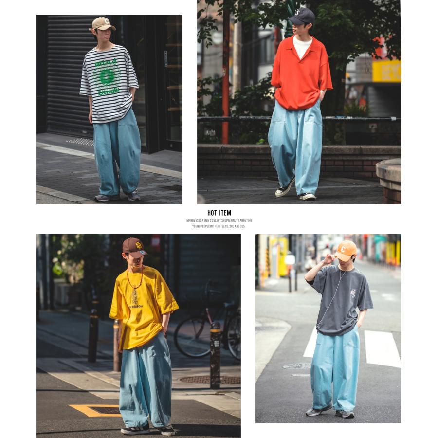 デニムパンツ メンズ UAU ワオ バルーン ワイドパンツ イージーパンツ ジーンズ ボトムス オーバーサイズ 大きめ アメカジ カジュアル ストリート 韓国 | improves | 09