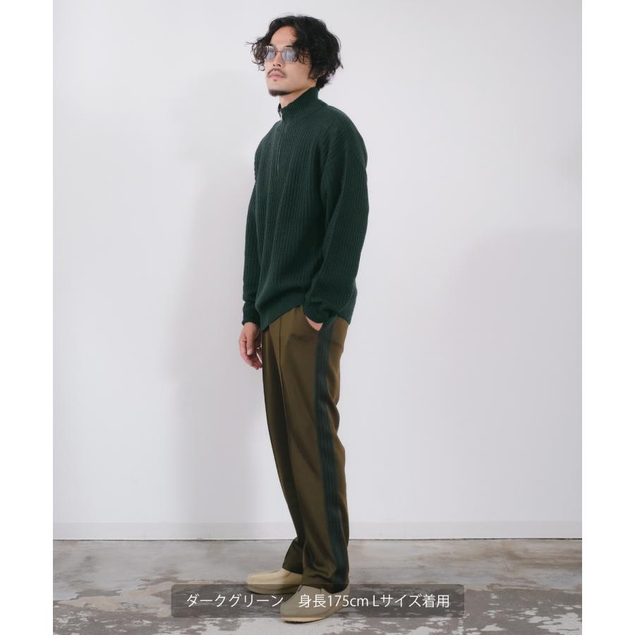 ニットセーター メンズ レディース ハーフジップ スタンド 畦  