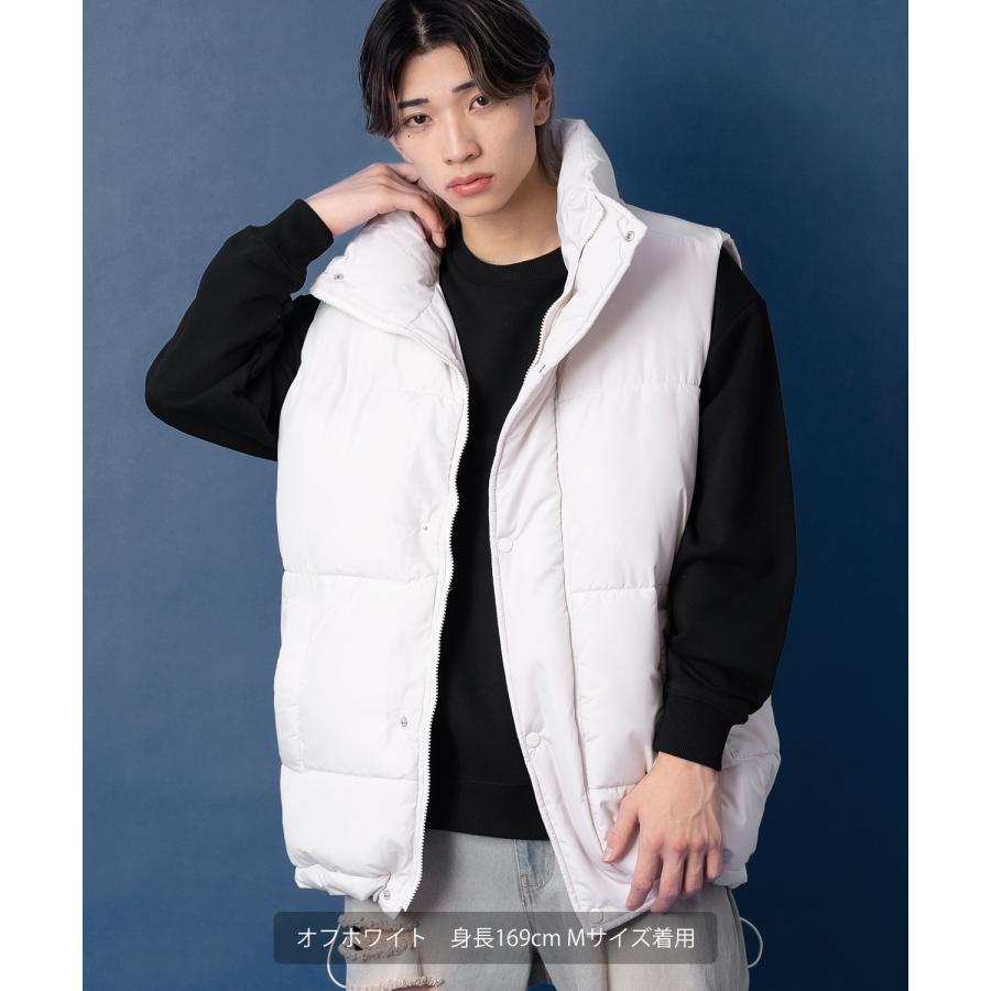 ダウンベスト メンズ UAU ワオ 中綿 フェイクダウン オーバーサイズ 大きめ カジュアル ストリート 韓国ファッション スケーター オフホワイト ブラック | improves | 12