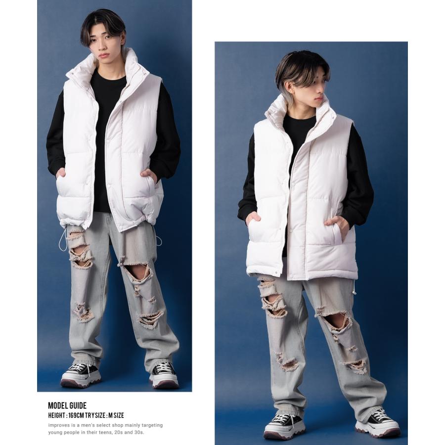 ダウンベスト メンズ UAU ワオ 中綿 フェイクダウン オーバーサイズ 大きめ カジュアル ストリート 韓国ファッション スケーター オフホワイト ブラック | improves | 15