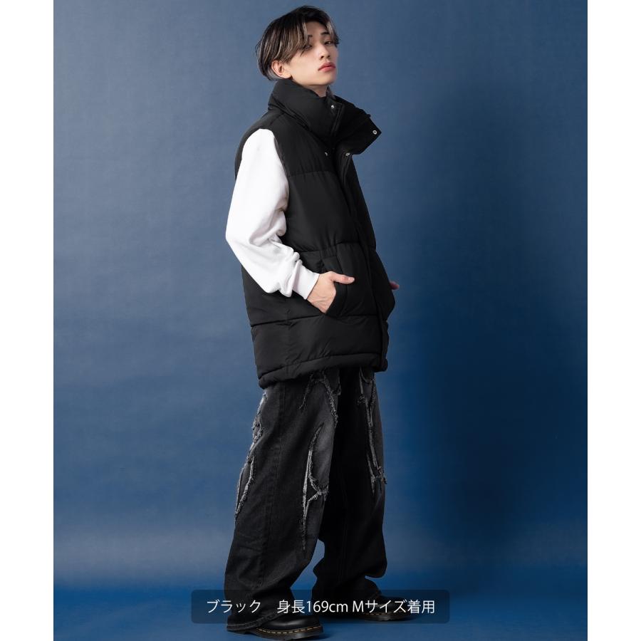 ダウンベスト メンズ UAU ワオ 中綿 フェイクダウン オーバーサイズ 大きめ カジュアル ストリート 韓国ファッション スケーター オフホワイト ブラック | improves | 07