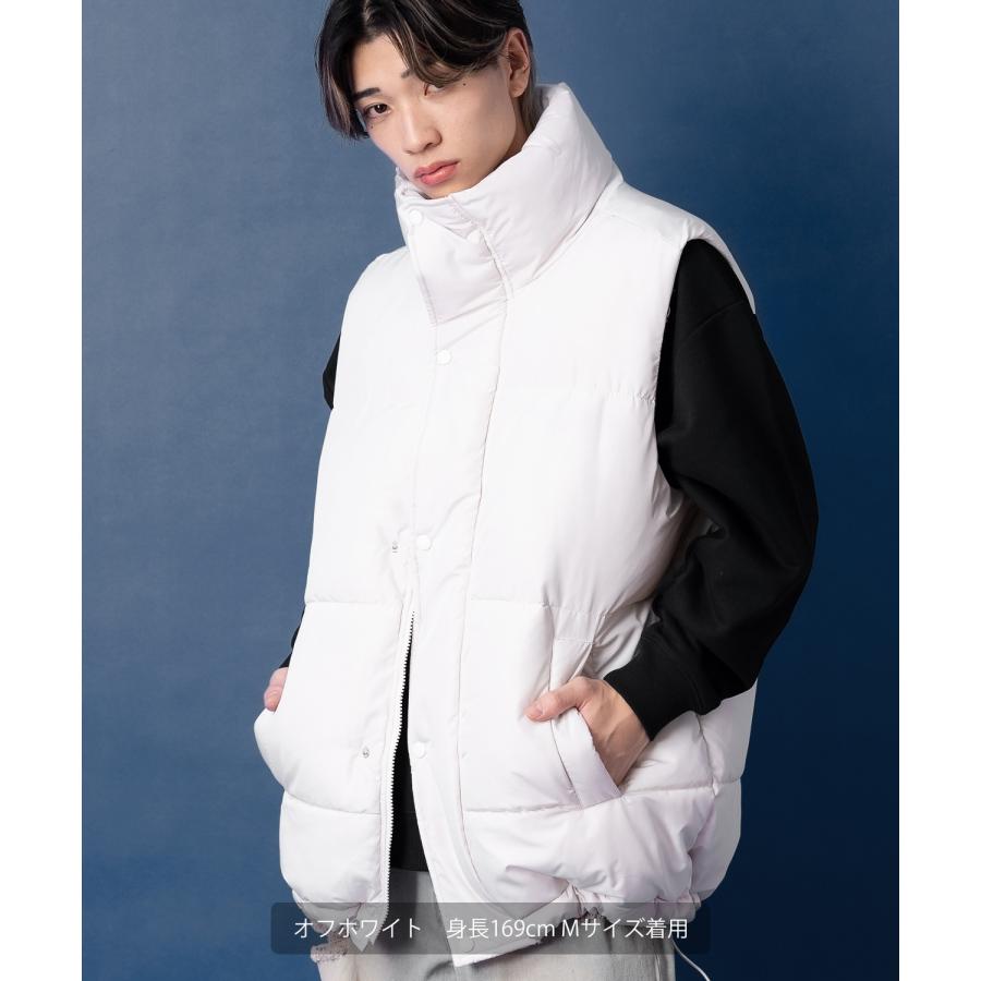 ダウンベスト メンズ UAU ワオ 中綿 フェイクダウン オーバーサイズ 大きめ カジュアル ストリート 韓国ファッション スケーター オフホワイト ブラック | improves | 11