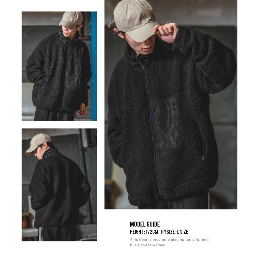 ボアジャケット メンズ UAU ワオ スタンドカラー ブルゾン アウター オーバーサイズ 大きめ アウトドア カジュアル ストリート 韓国ファッション スケーター | improves | 18