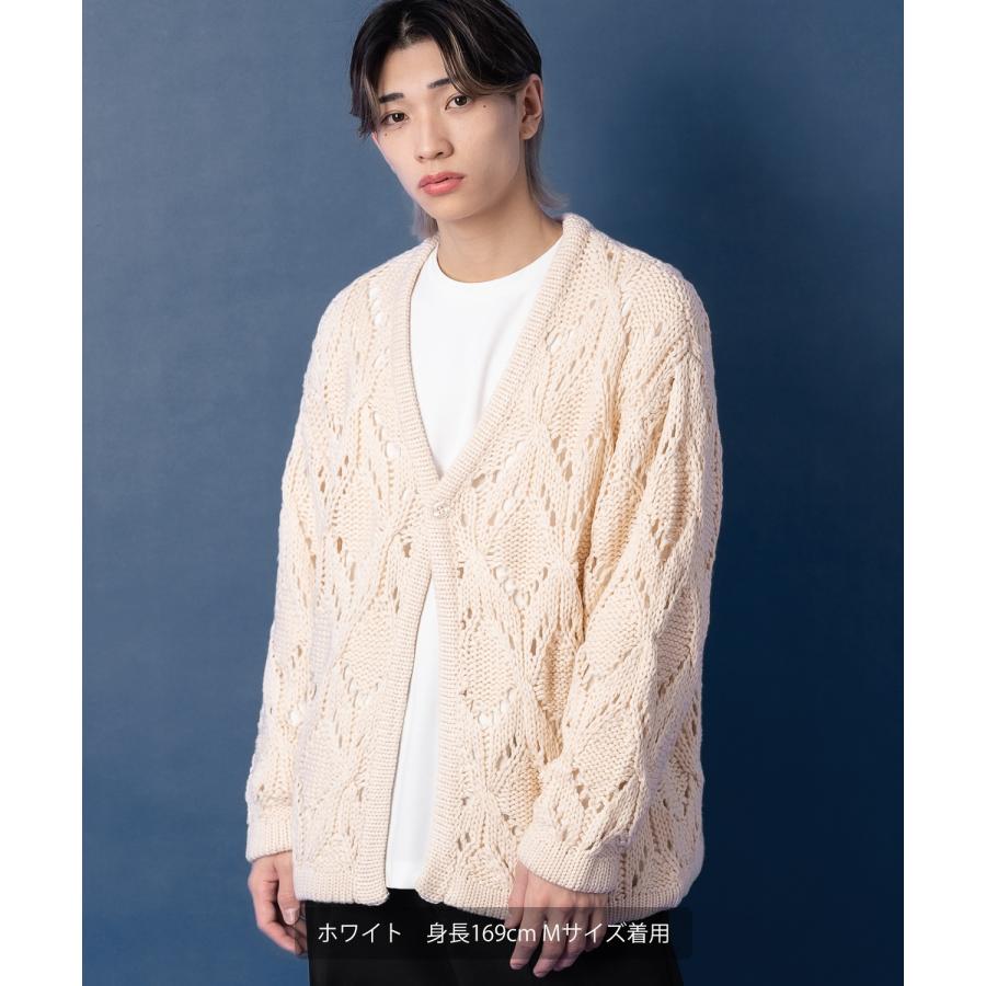 ニットカーディガン メンズ Vネック 透かし編み 長袖 トップス オーバーサイズ ビッグサイズ 大きいサイズ ゆったり カジュアル シンプル シンプル 大人 | improves | 14
