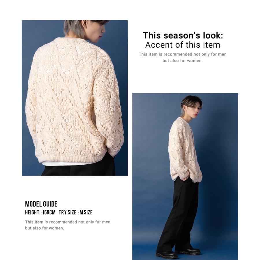 ニットカーディガン メンズ Vネック 透かし編み 長袖 トップス オーバーサイズ ビッグサイズ 大きいサイズ ゆったり カジュアル シンプル シンプル 大人 | improves | 16