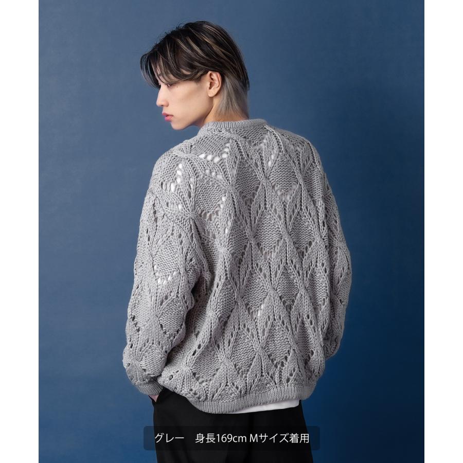 ニットカーディガン メンズ Vネック 透かし編み 長袖 トップス オーバーサイズ ビッグサイズ 大きいサイズ ゆったり カジュアル シンプル シンプル 大人 | improves | 19