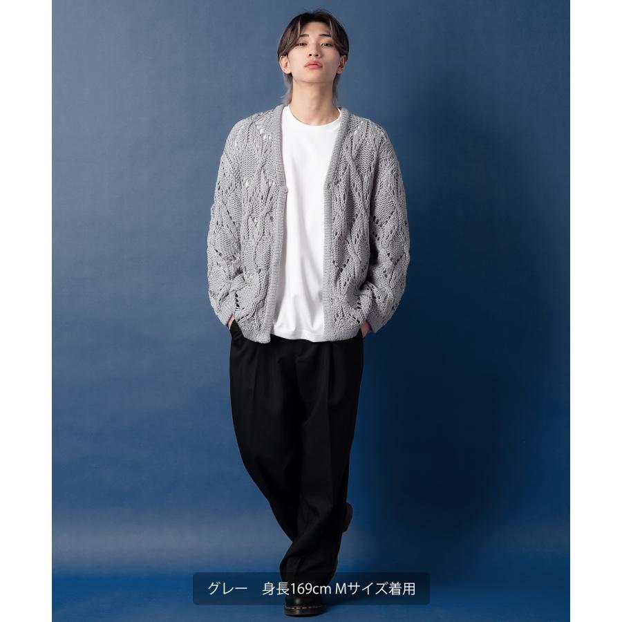 ニットカーディガン メンズ Vネック 透かし編み 長袖 トップス オーバーサイズ ビッグサイズ 大きいサイズ ゆったり カジュアル シンプル シンプル 大人 | improves | 20
