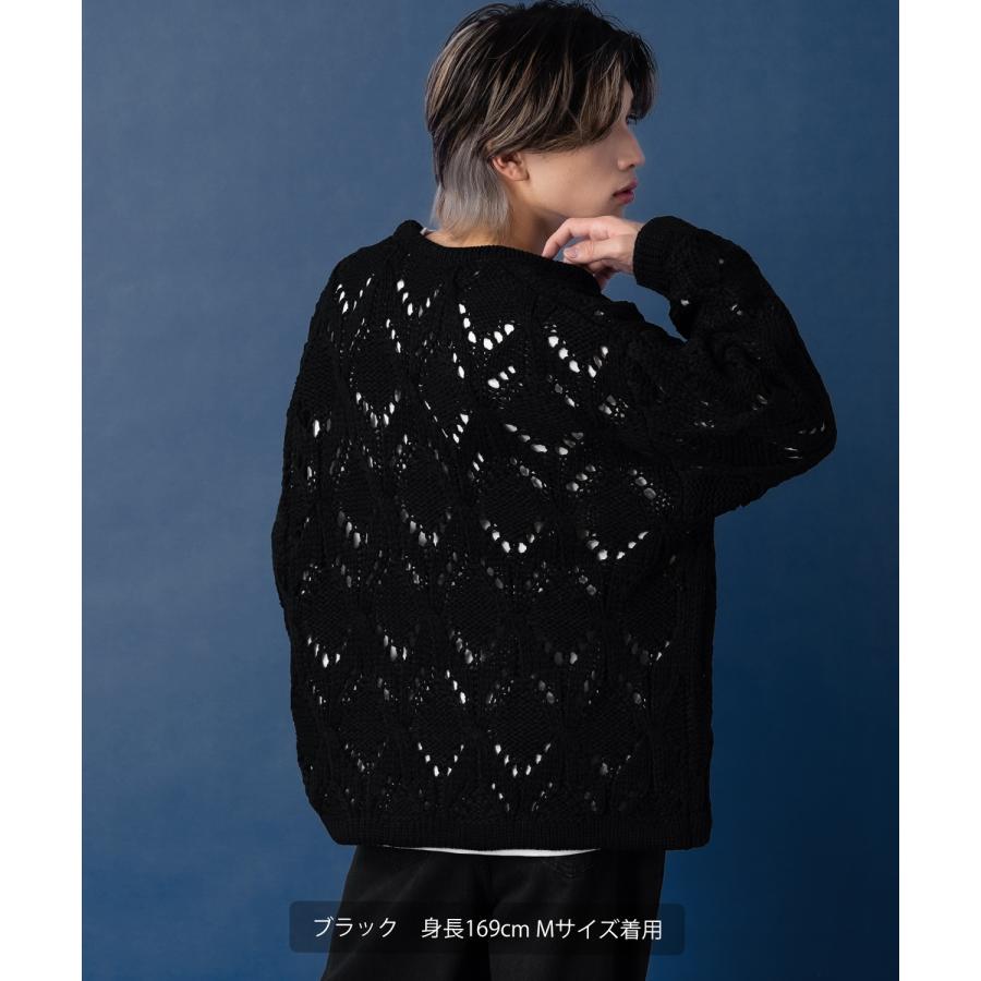 ニットカーディガン メンズ Vネック 透かし編み 長袖 トップス オーバーサイズ ビッグサイズ 大きいサイズ ゆったり カジュアル シンプル シンプル 大人 | improves | 07