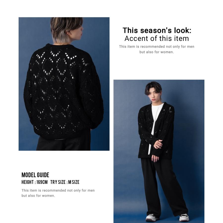 ニットカーディガン メンズ Vネック 透かし編み 長袖 トップス オーバーサイズ ビッグサイズ 大きいサイズ ゆったり カジュアル シンプル シンプル 大人 | improves | 08