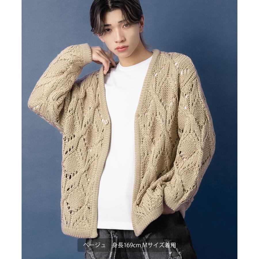 ニットカーディガン メンズ Vネック 透かし編み 長袖 トップス オーバーサイズ ビッグサイズ 大きいサイズ ゆったり カジュアル シンプル シンプル 大人 | improves | 09