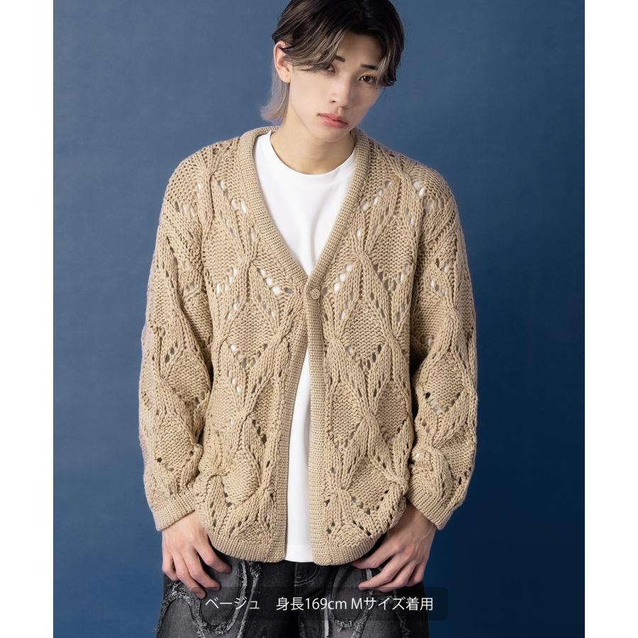 ニットカーディガン メンズ Vネック 透かし編み 長袖 トップス オーバーサイズ ビッグサイズ 大きいサイズ ゆったり カジュアル シンプル シンプル 大人 | improves | 10