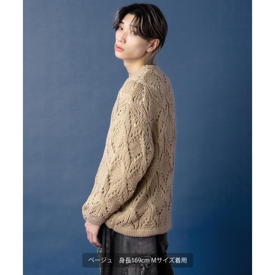 ニットカーディガン メンズ Vネック 透かし編み 長袖 トップス オーバーサイズ ビッグサイズ 大きいサイズ ゆったり カジュアル シンプル シンプル 大人 | improves | 11