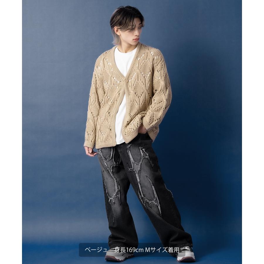 ニットカーディガン メンズ Vネック 透かし編み 長袖 トップス オーバーサイズ ビッグサイズ 大きいサイズ ゆったり カジュアル シンプル シンプル 大人 | improves | 12