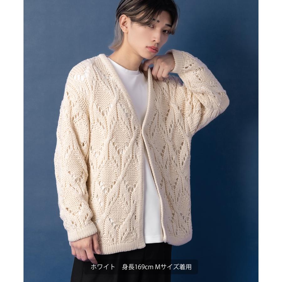 ニットカーディガン メンズ Vネック 透かし編み 長袖 トップス オーバーサイズ ビッグサイズ 大きいサイズ ゆったり カジュアル シンプル シンプル 大人 | improves | 13