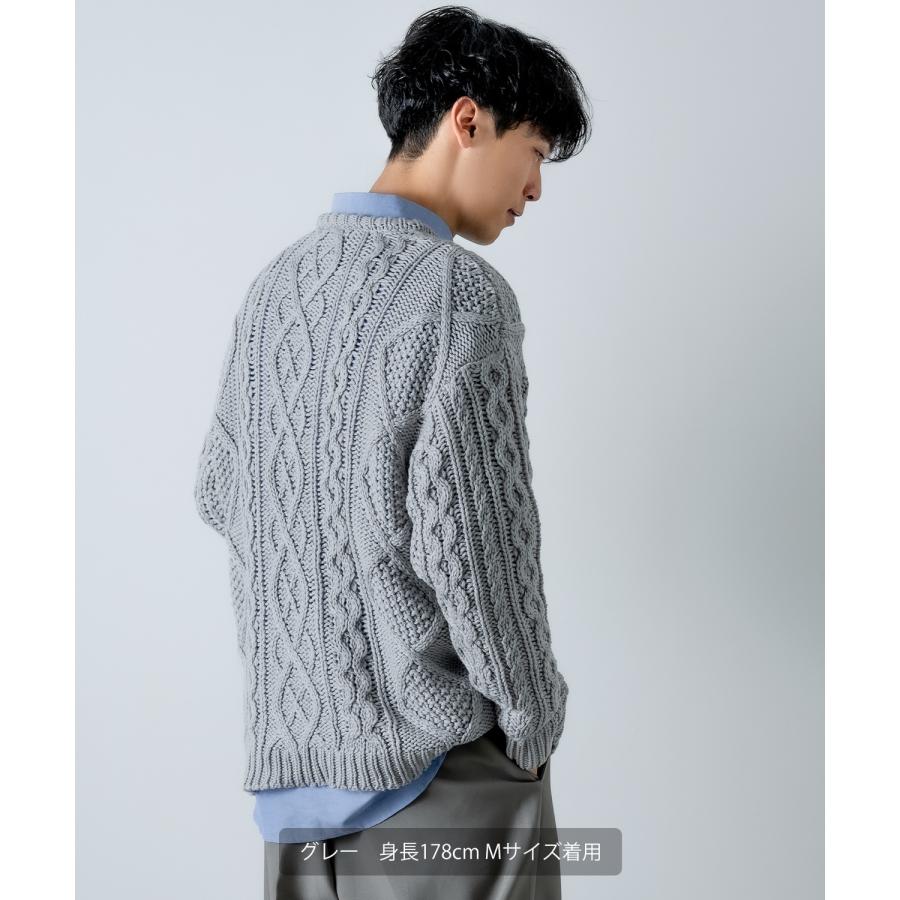 ニットセーター メンズ クルーネック アラン編み フィッシャーマンズ  