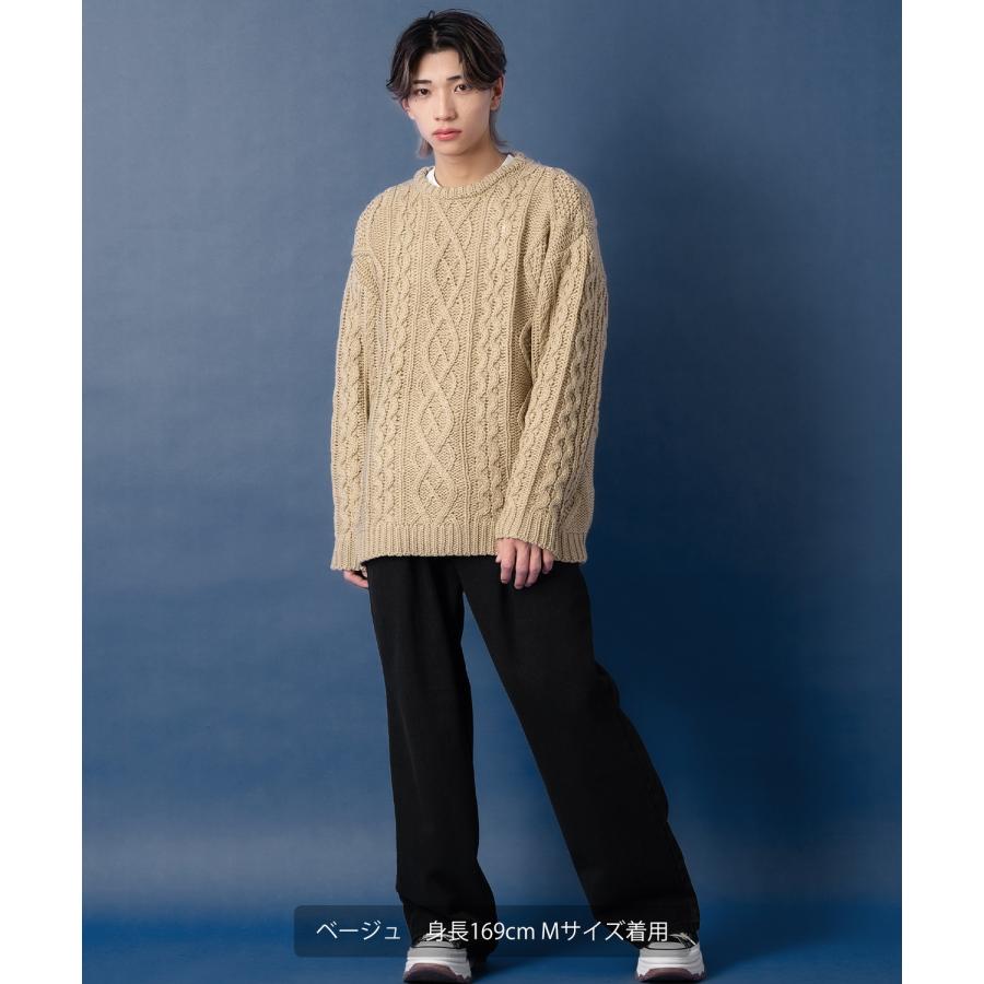ニットセーター メンズ クルーネック アラン編み フィッシャーマンズ 長袖 トップス オーバーサイズ ビッグサイズ 大きいサイズ ゆったり カジュアル シンプル | improves | 21