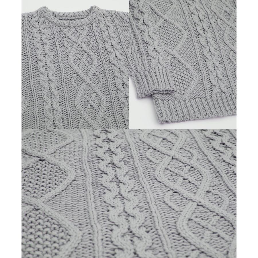 ニットセーター メンズ クルーネック アラン編み フィッシャーマンズ 長袖 トップス オーバーサイズ ビッグサイズ 大きいサイズ ゆったり カジュアル シンプル | improves | 23