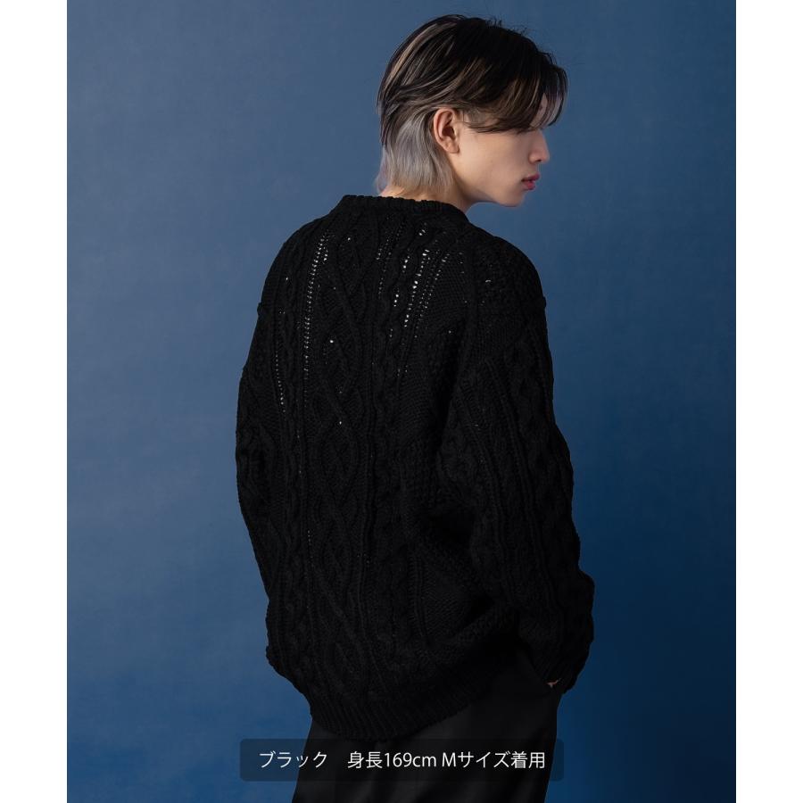 ニットセーター メンズ クルーネック アラン編み フィッシャーマンズ 長袖 トップス オーバーサイズ ビッグサイズ 大きいサイズ ゆったり カジュアル シンプル | improves | 12