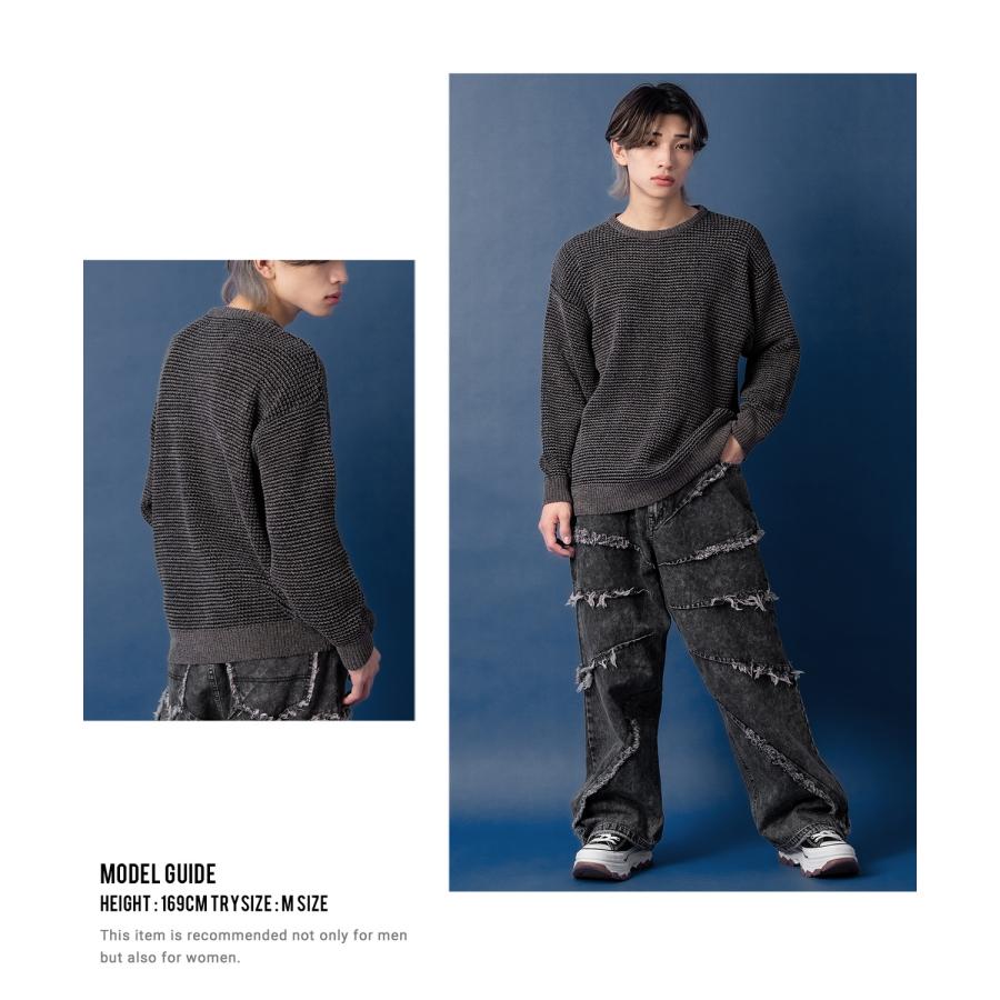 ニットセーター メンズ クルーネック モールニット ボーダー 長袖 トップス オーバーサイズ ビッグサイズ 大きいサイズ ゆったり カジュアル シンプル シンプル | improves | 17