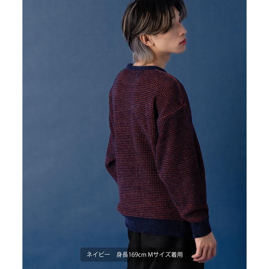 ニットセーター メンズ クルーネック モールニット ボーダー 長袖 トップス オーバーサイズ ビッグサイズ 大きいサイズ ゆったり カジュアル シンプル シンプル | improves | 20