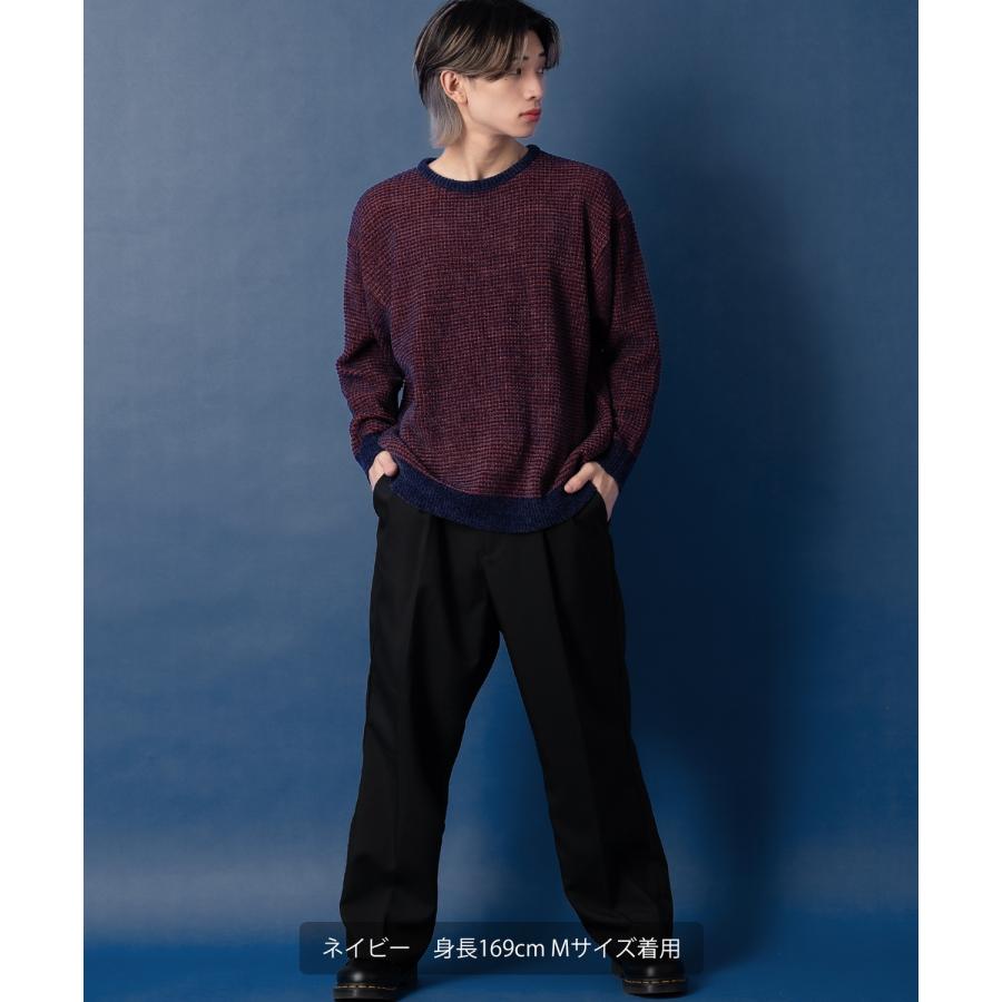 ニットセーター メンズ クルーネック モールニット ボーダー 長袖 トップス オーバーサイズ ビッグサイズ 大きいサイズ ゆったり カジュアル シンプル シンプル | improves | 21