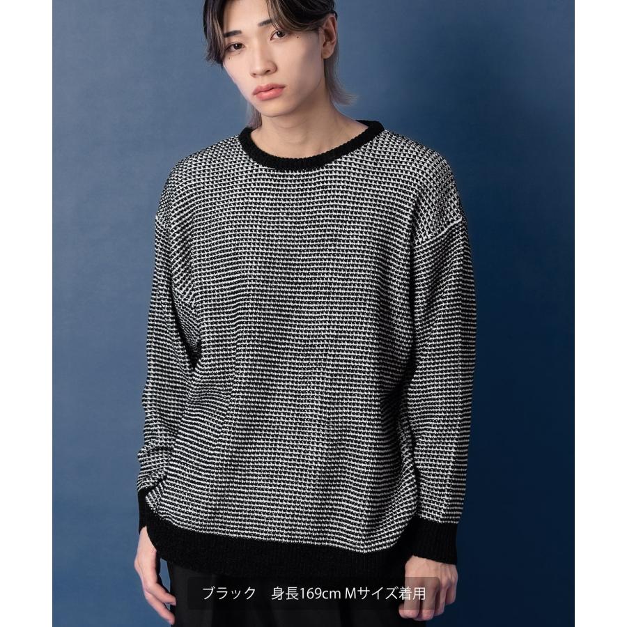 ニットセーター メンズ クルーネック モールニット ボーダー 長袖 トップス オーバーサイズ ビッグサイズ 大きいサイズ ゆったり カジュアル シンプル シンプル | improves | 05