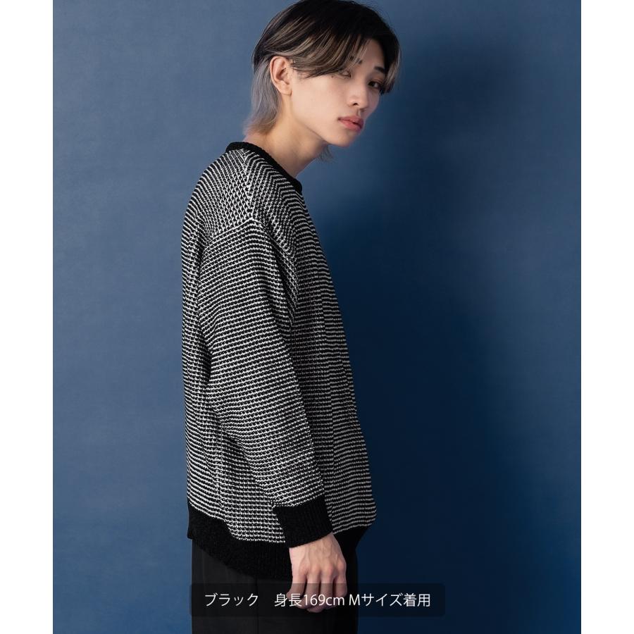 ニットセーター メンズ クルーネック モールニット ボーダー 長袖 トップス オーバーサイズ ビッグサイズ 大きいサイズ ゆったり カジュアル シンプル シンプル | improves | 06