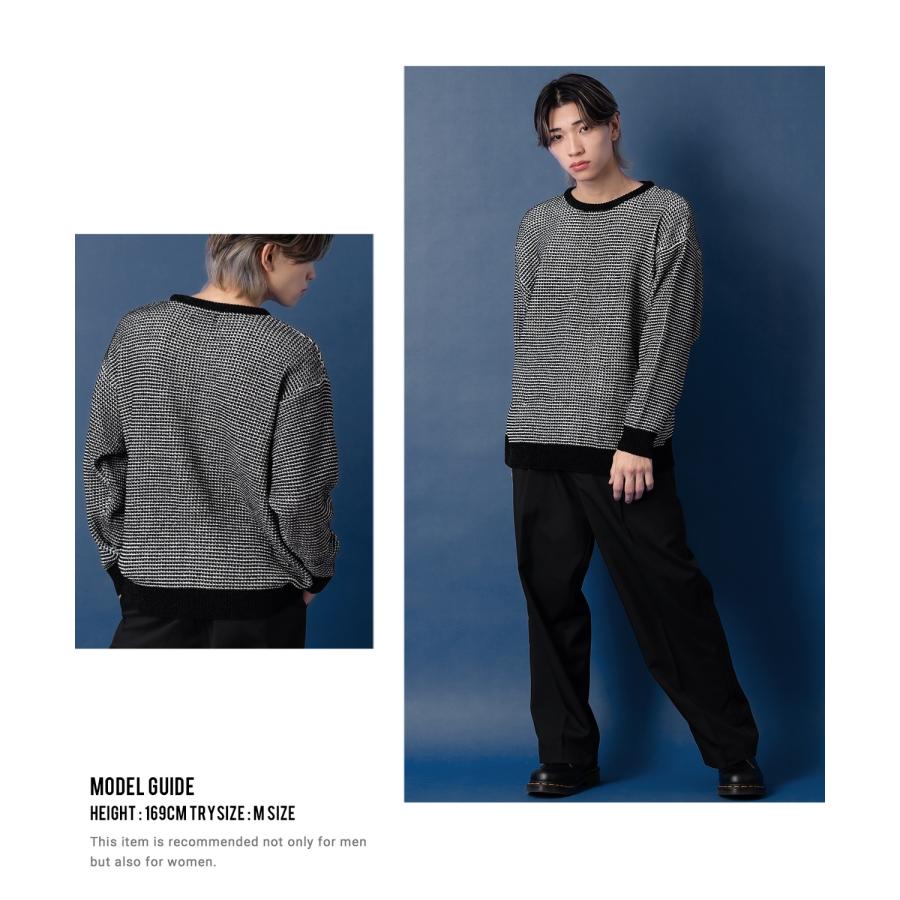 ニットセーター メンズ クルーネック モールニット ボーダー 長袖 トップス オーバーサイズ ビッグサイズ 大きいサイズ ゆったり カジュアル シンプル シンプル | improves | 07
