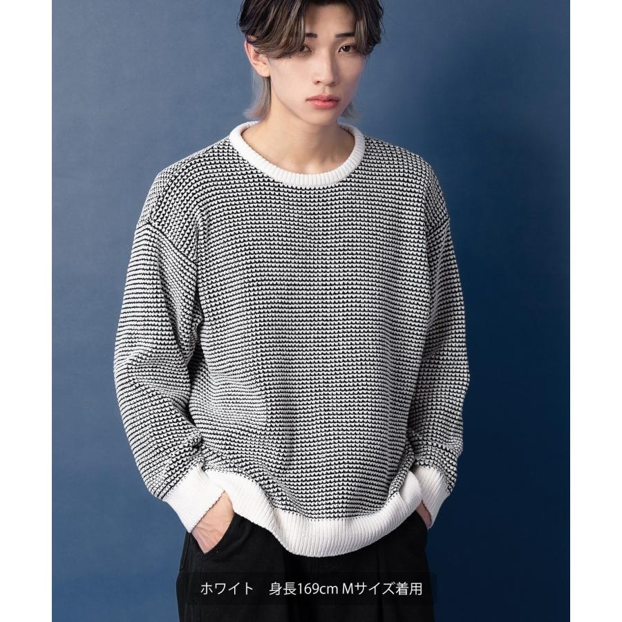 ニットセーター メンズ クルーネック モールニット ボーダー 長袖 トップス オーバーサイズ ビッグサイズ 大きいサイズ ゆったり カジュアル シンプル シンプル | improves | 08