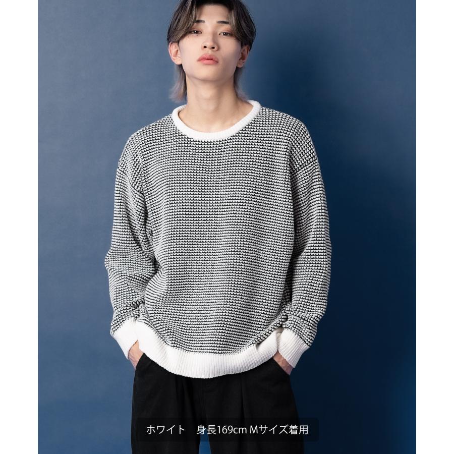 ニットセーター メンズ クルーネック モールニット ボーダー 長袖 トップス オーバーサイズ ビッグサイズ 大きいサイズ ゆったり カジュアル シンプル シンプル | improves | 09
