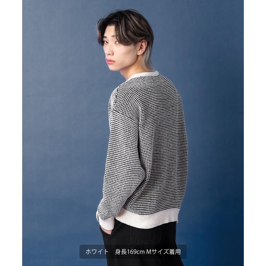 ニットセーター メンズ クルーネック モールニット ボーダー 長袖 トップス オーバーサイズ ビッグサイズ 大きいサイズ ゆったり カジュアル シンプル シンプル | improves | 10