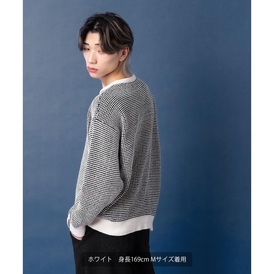 ニットセーター メンズ クルーネック モールニット ボーダー 長袖 トップス オーバーサイズ ビッグサイズ 大きいサイズ ゆったり カジュアル シンプル シンプル | improves | 11