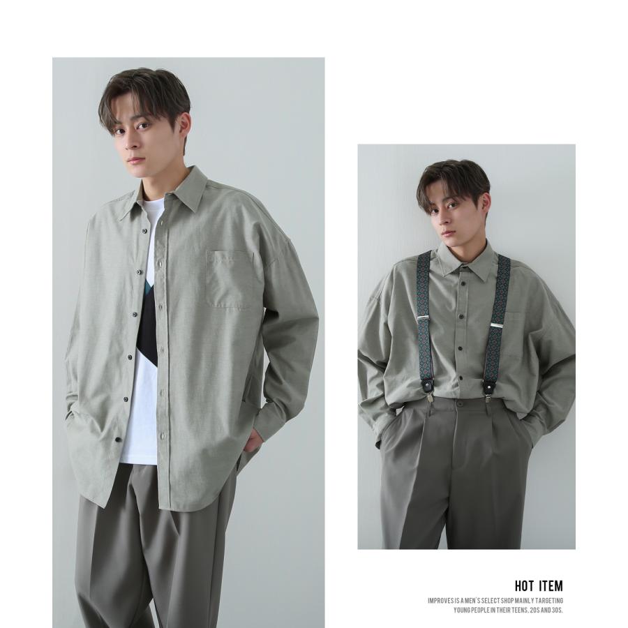 シャツ メンズ NULL ヌル ストライプシャツ 無地シャツ 長袖シャツ レギュラーカラー ゆったり 大きいサイズ きれいめ シンプル カジュアル ストリート 韓国 | improves | 19