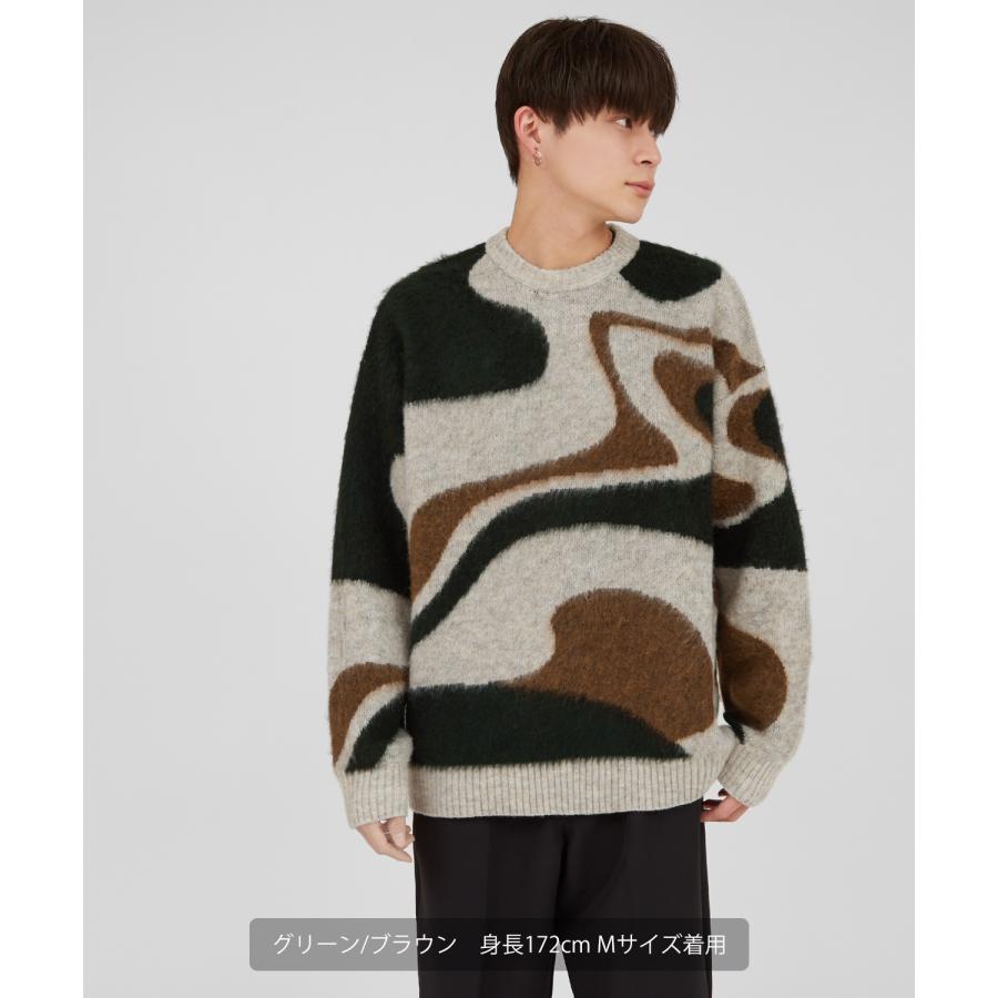 ニットセーター メンズ クルーネック マーブル柄 シャギーニット トップス ゆったり アメカジ カジュアル ストリート 韓国ファッション 古着MIX きれいめ | improves | 03