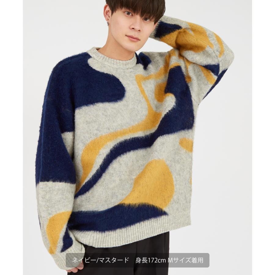 ニットセーター メンズ クルーネック マーブル柄 シャギーニット トップス ゆったり アメカジ カジュアル ストリート 韓国ファッション 古着MIX きれいめ | improves | 08