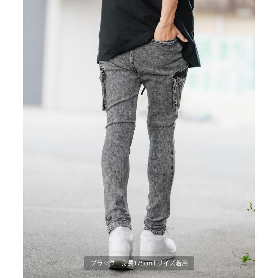 カーゴパンツ メンズ NULL ヌル スキニー スリム ストレッチ デニム ジーンズ パンツ ミリタリーパンツ イージーパンツ ケミカルウォッシュ 細身 韓国 | improves | 05