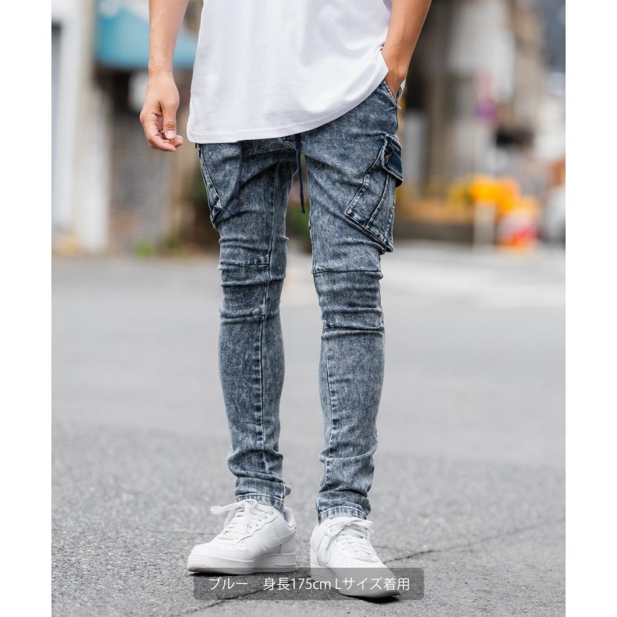 カーゴパンツ メンズ NULL ヌル スキニー スリム ストレッチ デニム ジーンズ パンツ ミリタリーパンツ イージーパンツ ケミカルウォッシュ 細身 韓国 | improves | 08