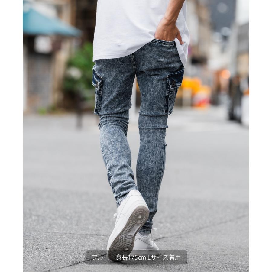 カーゴパンツ メンズ NULL ヌル スキニー スリム ストレッチ デニム ジーンズ パンツ ミリタリーパンツ イージーパンツ ケミカルウォッシュ 細身 韓国 | improves | 10