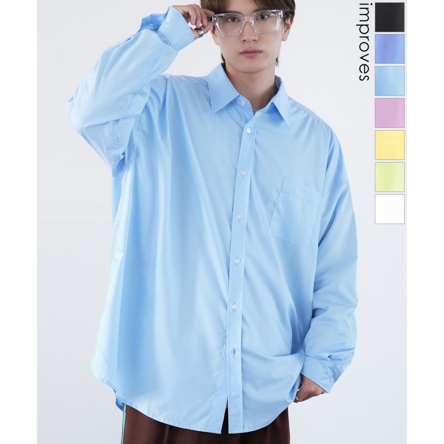 長袖シャツ メンズ NULL ヌル 無地 レギュラーカラー 速乾 接触冷感 イージーケア ビッグサイズ オーバーサイズ 大きめ アメカジ カジュアル ストリート 韓国 | improves