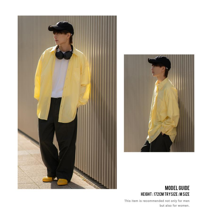 長袖シャツ メンズ NULL ヌル 無地 レギュラーカラー 速乾 接触冷感 イージーケア ビッグサイズ オーバーサイズ 大きめ アメカジ カジュアル ストリート 韓国 | improves | 19